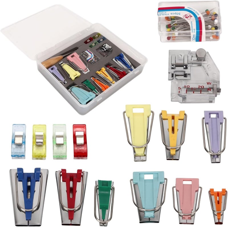 GLOGLOW Bias Tape Maker Kit 6/9/12/18/25mm, Snap On Foot 4 Clips Quilt Awl Included Sewing Bias Tape Makers for DIY Quilting Dressmaking Hemming Sewists Tailors Crafters - Image 1